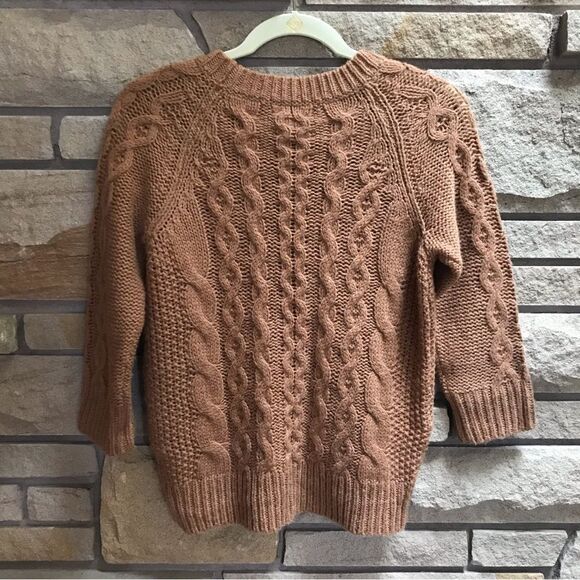 JCREW Cable Knit Merino Wool Alpaca Crewneck Sweater Tan Small - Picture 5 of 7